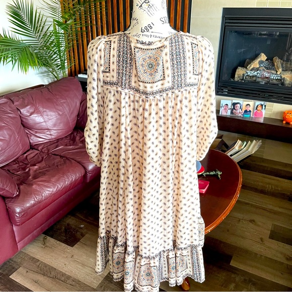 FREE PEOPLE BOHO PENNY LANE TEA COLOR MINI DRESS - Picture 7 of 14